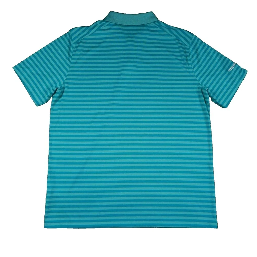 Nike Golf Polo Shirt Mens L Blue Green Striped Dri-Fit Short Sleeve Tour 18 Logo